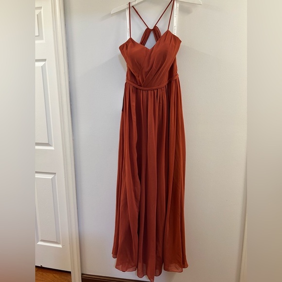 Azazie A-Line Pleated Chiffon Floor-Length Dress OO. - Picture 1 of 16